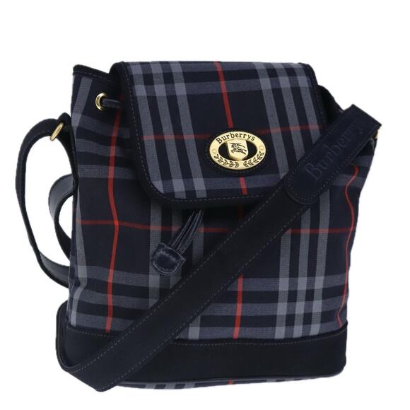 Burberry Nova Check Shoulder Bag Canvas Navy Gold - Picture 1 of 16